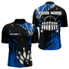 Maxcorners Black And Blue Mens Bowling Shirts Custom Retro Bowling Ball And Pins Bowling Team League Jerseys