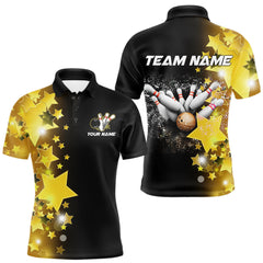 Maxcorners Men bowling Polo, Quarter Zip shirts Custom Gold Stars Bowling Team Bowlers Jersey LM0409
