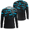 Maxcorners Fishing black and blue camouflage UV long sleeve hooded camo fishing shirts Custom fishing apparel LM0409