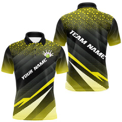 Maxcorners Yellow Bowling Custom Men Bowling Polo, Quarter zip Shirts Bowling Team Jerseys Bowling Tournament MT0609