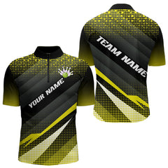 Maxcorners Yellow Bowling Custom Men Bowling Polo, Quarter zip Shirts Bowling Team Jerseys Bowling Tournament MT0609