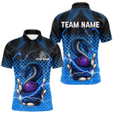 Maxcorners Black and Blue Lightning Thunder Cobra Snake Bowling Shirts For Men Custom Bowling Team League Jersey LM0611