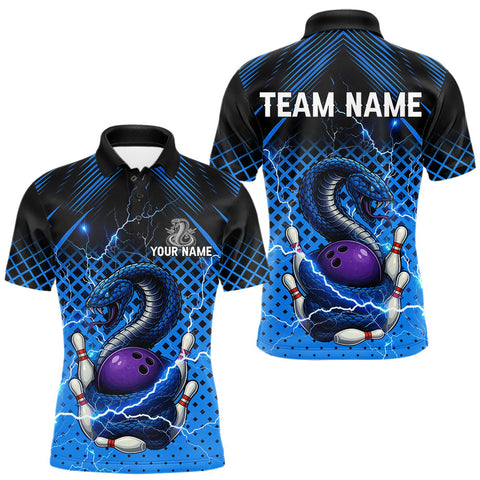 Maxcorners Black and Blue Lightning Thunder Cobra Snake Bowling Shirts For Men Custom Bowling Team League Jersey LM0611