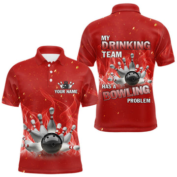 Maxcorners Personalized Red Flame Funny Bowling shirts for Men My drinking team has a bowling problem