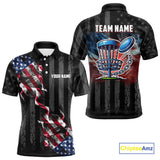 Maxcorners Black American flag smoke Mens disc golf polo shirts Custom Patriotic Team Disc Golf attire MT0510