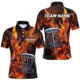 Maxcorners Orange Flame Lightning Thunder Disc golf polo shirts For Men Custom Team disc golf outfits MT1110