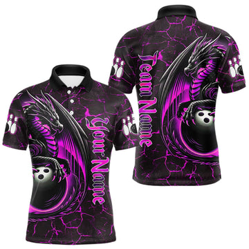Maxcorners Black And Pink Custom Dragon Bowling Shirts For Men, Dragon Bowling Team Shirts