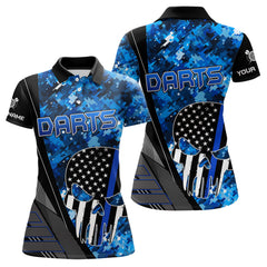 Maxcorners Black And White American Flag Skull Darts Blue Camo Darts Shirts For Men Custom Team Darts Jersey 