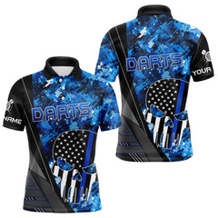 Maxcorners Black And White American Flag Skull Darts Blue Camo Darts Shirts For Men Custom Team Darts Jersey 