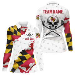 Maxcorners Maryland Flag Golf Clubs Skull Golf Camo Men golf polo shirts Custom Patriotic Golf Team Jerseys