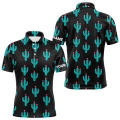 Maxcorners Personalized black and green cactus flower pattern mens golf polo shirts custom cactus golf shirts