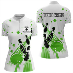 Maxcorners Green And White Shamrock Lucky Bowling Shirts For Men Custom St Patrick Day Team Bowling Jerseys