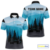 Maxcorners Blue pattern forest Mens Disc golf polo shirts Custom team disc golf jerseys for men MT0510