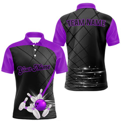 Maxcorners Black and Purple bowling league jersey custom Mens Bowling Polo, 1/4 zip Shirt, gifts for men bowler TU1906