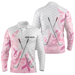 Maxcorners Breast cancer Mens golf polo shirts custom Pink ribbon pattern golf clubs team golf tops for men LM1008
