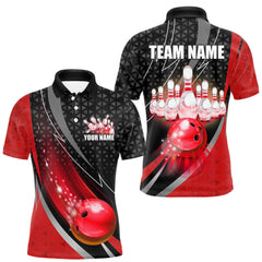Maxcorners Black and Red Bowling Camo Polo, 1/4 Zip Shirt for Men Custom Team Bowling jerseys, Bowler Outfit LM1008
