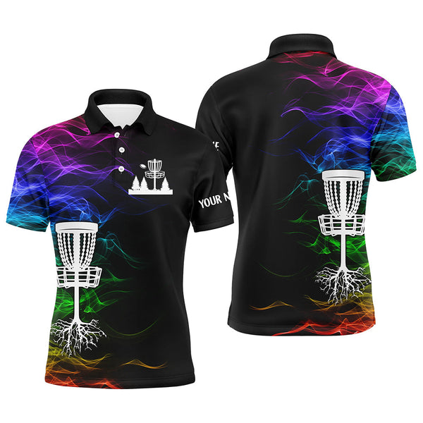 Maxcorners Rainbow smoke black Mens disc golf polo shirts custom team disc golf basket best mens golf wears MT0510