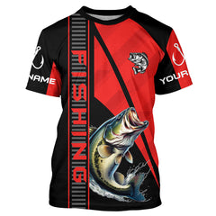 Maxcorners Black and red Largemouth Bass Fishing Custom UV protection Long sleeve fishing shirts For Men, Women MT2108