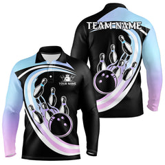 Maxcorners Blue Purple Gradient Bowling Shirts For Men Custom Bowling Team League Jersey, Gift For Bowler LM1008