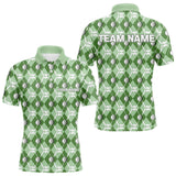 Maxcorners Mens golf polo shirts custom green argyle plaid pattern golf attire for men, golfer gifts LM1708