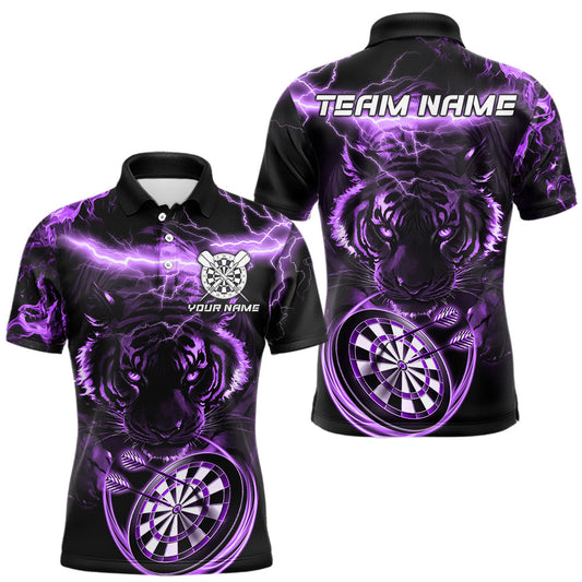 Maxcorners Personalized Purple Lightning Thunder Storm Tiger Darts Shirts For Men Custom Dart Team Jerseys LM1903
