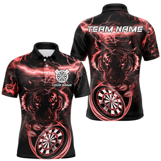 Maxcorners Personalized Red Lightning Thunder Storm Tiger Darts Shirts For Men Custom Dart Team Jerseys LM1903