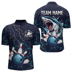 Maxcorners Blue Shark Camo Lightning Thunder Bowling Shirts For Men And Women Custom Bowling Team Shirts, Gift For Bowler