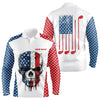 Maxcorners Red, White And Blue American Flag Skull Mens And Women Golf Polo Shirts Custom Patriotic Golf Attire For Mens