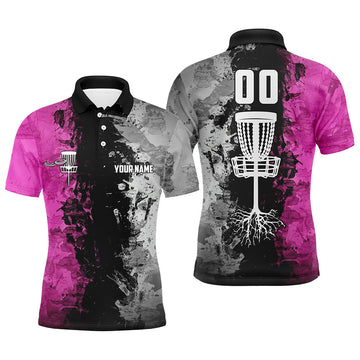 Maxcorners Custom name and number Disc Golf basket Men polo shirts, disc golf shirts for men | pink MT0510