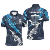 Maxcorners Blue camo Disc golf basket custom team disc golf polo shirt for Men, disc golf attire MT0510
