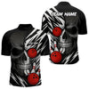 Maxcorners Black and White Skull Bowling Polo, Quarter Zip shirts for Men Custom Skull Team Bowling Jerseys LM1307