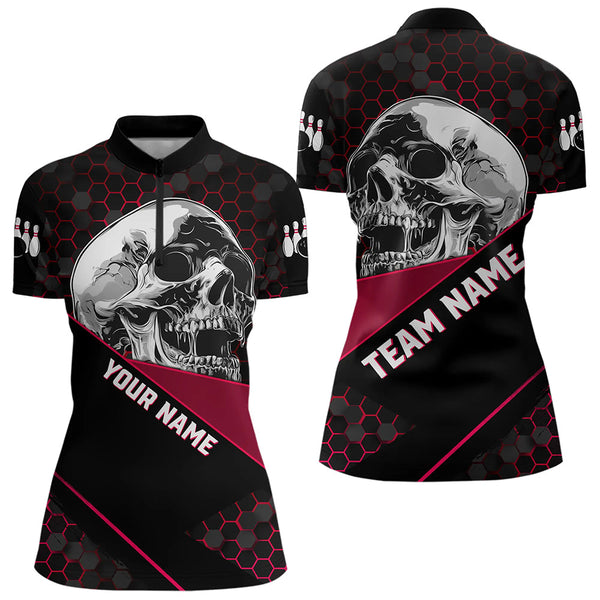 Maxcorners Black And Red Skull Bowling Shirts For Men And Women,  Custom Bowling Team League Jersey, Gift For Bowlers