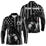 Maxcorners Personalized Black American Flag Lightning Thunder Custom Bowling Team Shirts For Mens Bowling Jersey