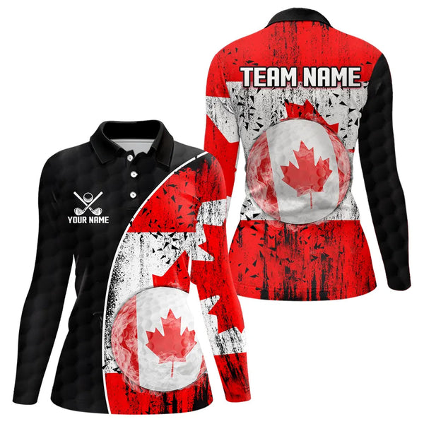 Maxcorners Personalized Black Camo Golf Polo Shirts For Men Custom Canadian Flag patriotic golf shirts outfit