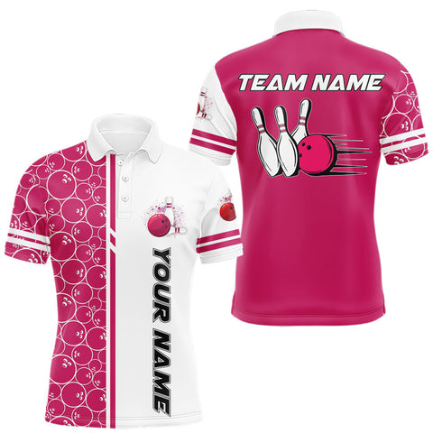 Maxcorners Men Bowling Polo, 1/4 Zip Shirt Custom white & pink camo vintage bowling shirts, mens bowling jersey MT1408