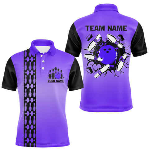 Maxcorners Personalized Black and Purple Retro Bowling Polo, Quarter Zip Team Shirt For Men Custom Bowling Gifts MT1408