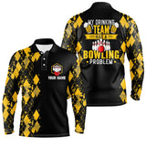 Maxcorners Funny Yellow Argyle Bowling Beer Polo Shirts Custom My Drinking Team Has A Bowling Problem For Men And Women
