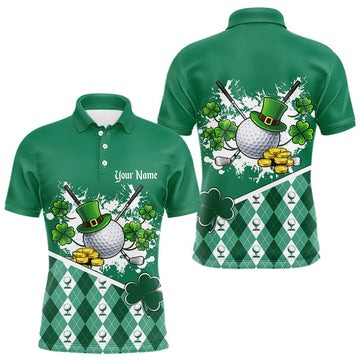 Maxcorners Green argyle pattern St Patrick Golf Polo Golf shirts for Men Custom gifts for the golfer LM1501