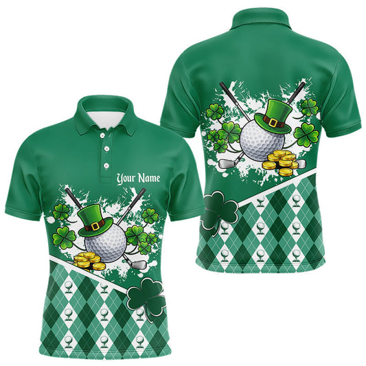 Maxcorners Green argyle pattern St Patrick Golf Polo Golf shirts for Men Custom gifts for the golfer LM1501