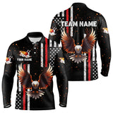 Maxcorners Personalized Black American Flag Flame Eagle Bowling Shirts For Men Custom Patriotic Bowling Jerseys