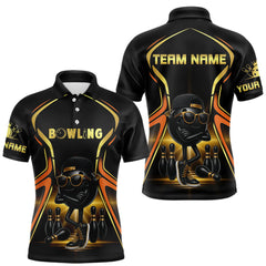 Maxcorners Black and Gold Funny bowling ball and pins Bowling shirts for Men Custom cool bowling team jerseys MT707