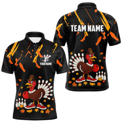 Maxcorners Custom Turkey Bowling Shirts For Men, Black and Orange Thanksgiving Autumn Team Bowling Jersey TU1609