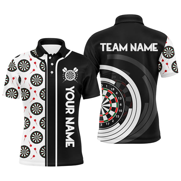 Maxcorners Black And White Dart Board Camo Custom Team Dart Polo, Quarter Zip Shirt For Men, Mens Dart Jersey