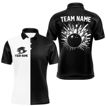 Maxcorners Black and white Retro Bowling shirts For Men Custom team bowling jerseys gift for Bowlers