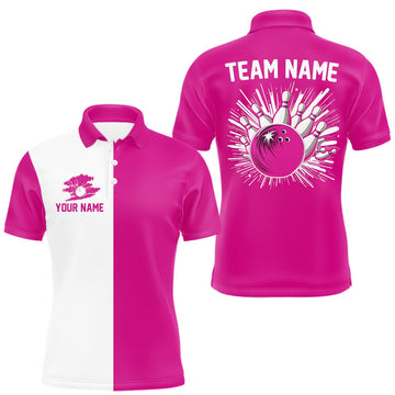Maxcorners Pink and white Retro Bowling shirts For Men Custom team bowling jerseys gift for Bowlers