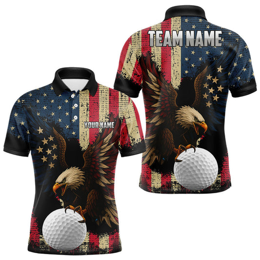 Maxcorners Vintage American Flag Eagle Mens Golf Polo Shirt Custom Patriotic Retro Team golf attire for men MT2108