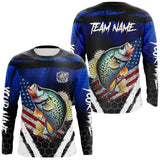 Maxcorners Crappie fishing American Flag Custom patriotic long sleeve team Crappie fishing shirts | Blue  LM1809