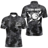 Maxcorners Bowling Polo, Quarter Zip shirts For Men Custom bowling ball and pins black camo Bowling Team Jersey LM1610