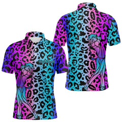 Maxcorners Neon Blue And Purple Leopard Pattern Mens And Women Golf Polo Shirts Custom Mens Golf Tops, Unique Golf Gifts