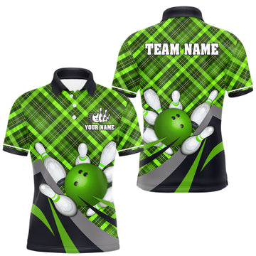 Maxcorners Green Plaid Christmas pattern Bowling shirts For Men Custom Team Bowling Jersey Xmas Gift For Bowlers LM1203